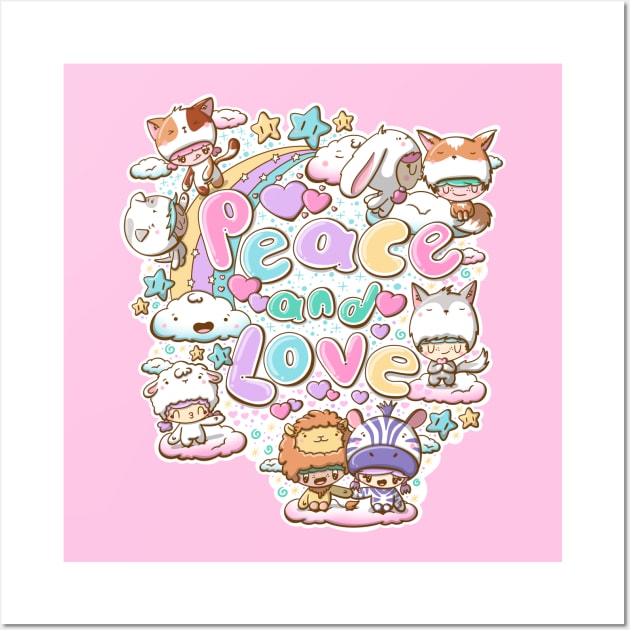 Peace and love preditors and prey in kawaii style Wall Art by studiomogwai